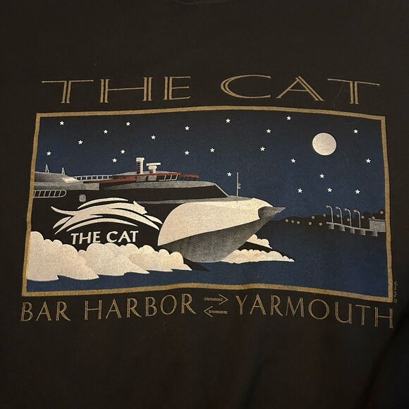 Vintage The Cat Bar Harbor Yacht Boat Sweatshirt Yarmouth Crewneck Black XL - Picture 3 of 6